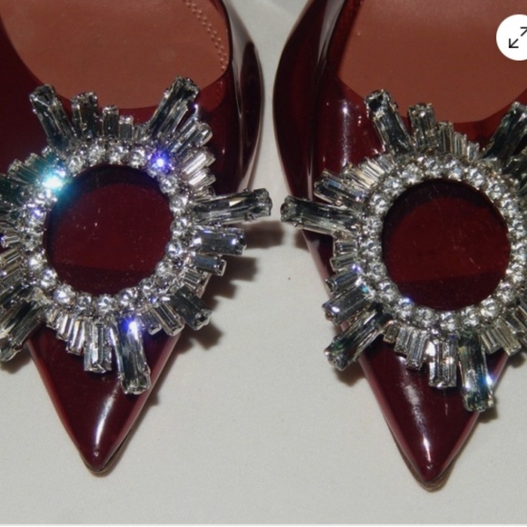 Amina Muaddi Begum Burgundy PVC Swarovski Crystal Slingback Heels Shoes 35.5 - Picture 3 of 7